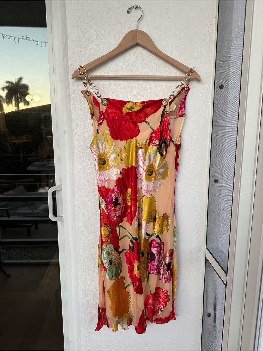 Cult Gaia Floral Slip Dress with Gold Chain Straps - Picture 2 of 3